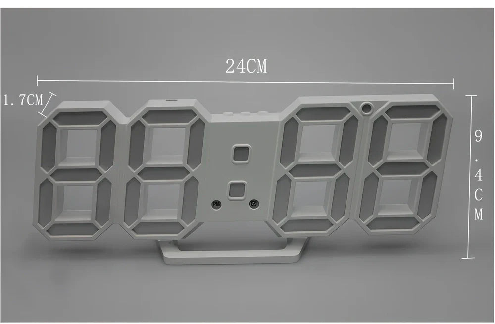 3D LED digital clock showing time and temperature display with adjustable brightness settings