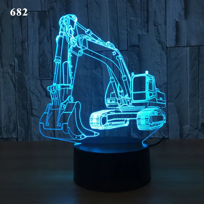 3D night light with touch control showing seven colour options on acrylic panel with ABS base