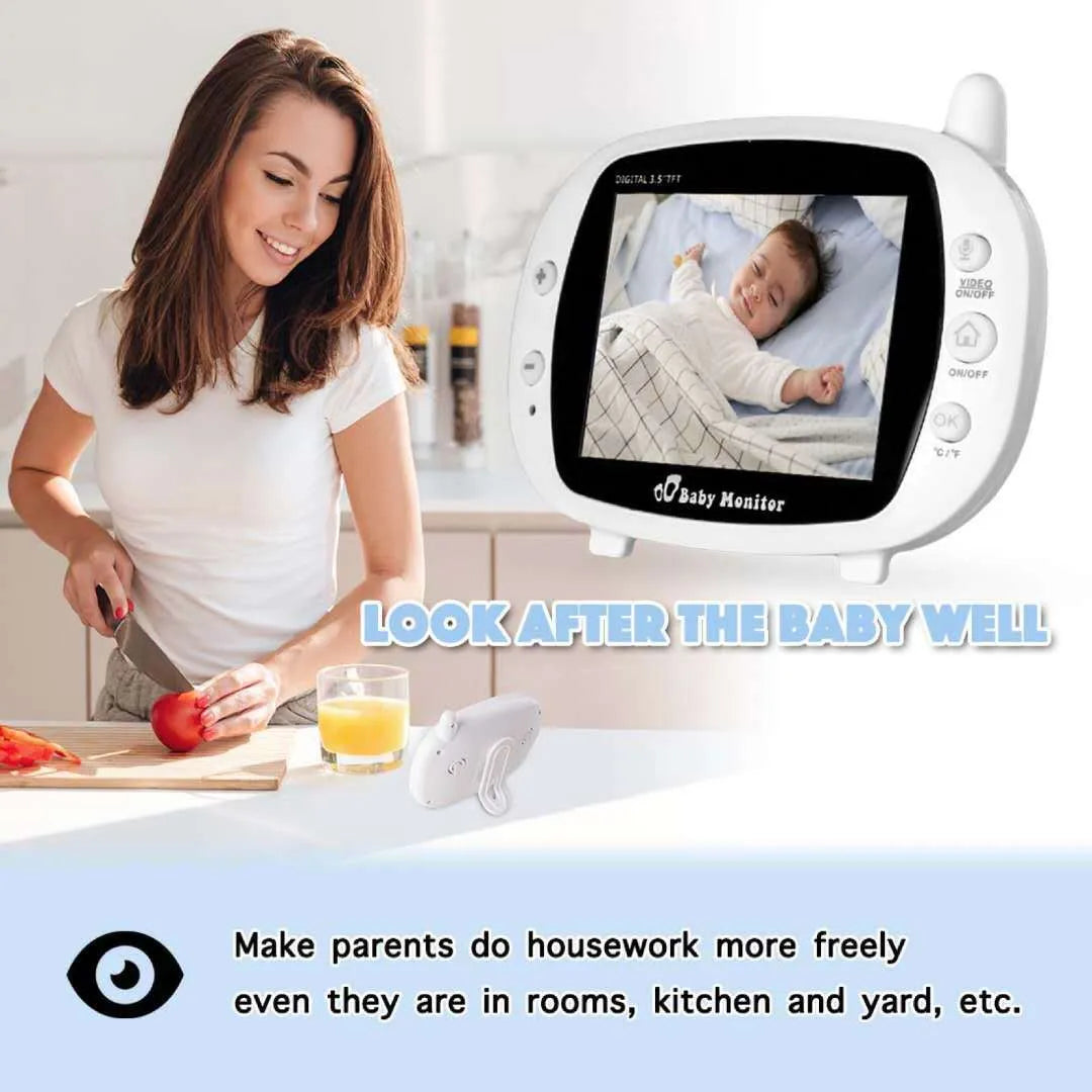 White 3.5 inch baby monitor with night vision camera and TFT LCD receiver, UK plug
