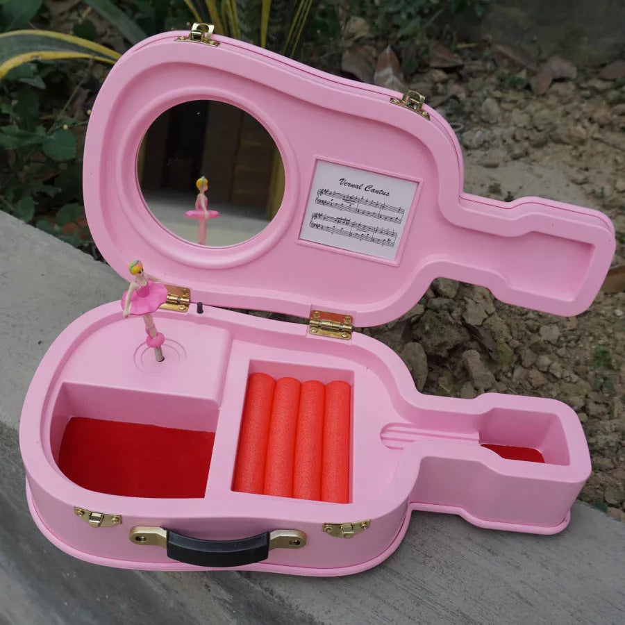 Rotating ballet music box in modern art design, wooden construction, available in multiple colors