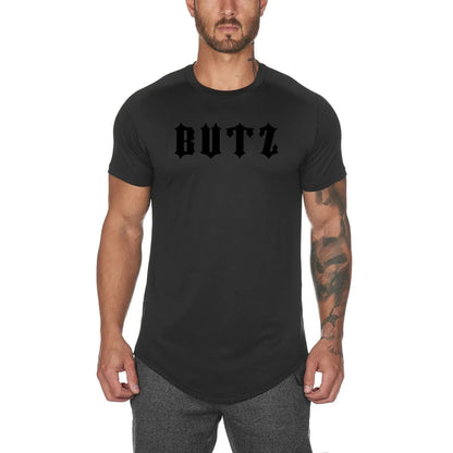 Mens plain gym shirt in cotton spandex blend, available in multiple colours and sizes with optional letter print