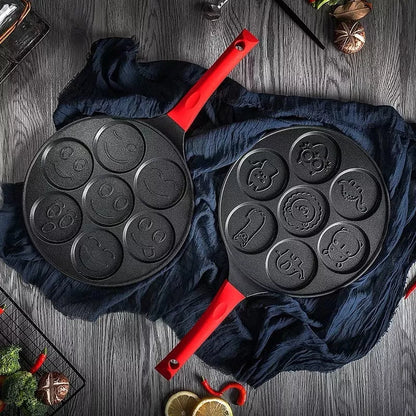 Aluminum alloy seven-hole non-stick breakfast frying pan with non-slip handle