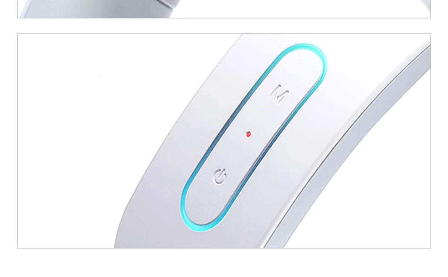 White electric acupressure massager with 142mm width showing control buttons for 3 massage modes and 15 intensity levels