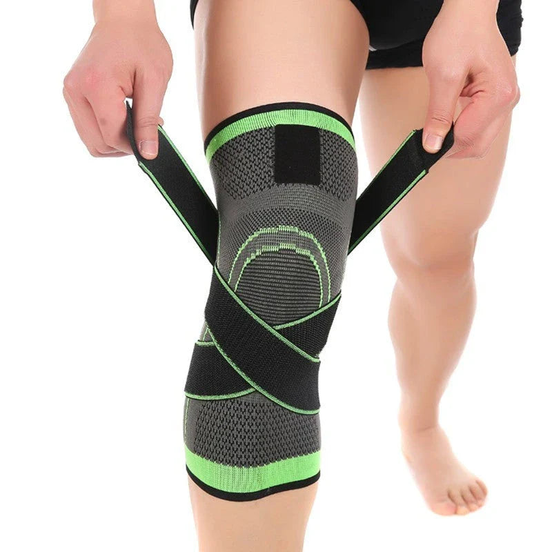Durable sports knee brace with premium materials, 3D weaving technology, and customizable pressure belt design for active lifestyles