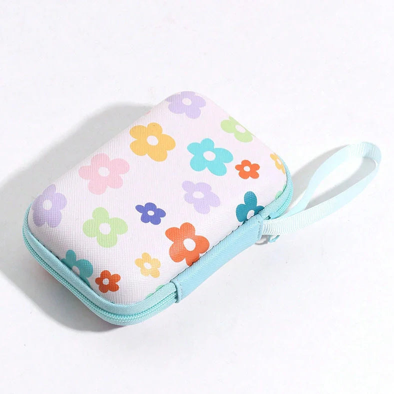 Square hard shell EVA cable storage bag with zipper, 11x8x4cm dimensions, showing Bunny Plaid design variant