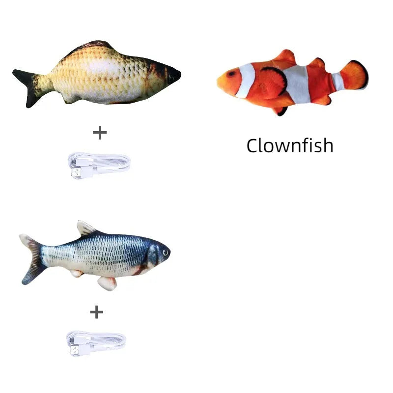 Electronic jumping fish cat toy 30cm length USB rechargeable multicolour PP material