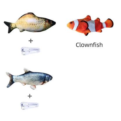 Electronic jumping fish cat toy 30cm length USB rechargeable multicolour PP material