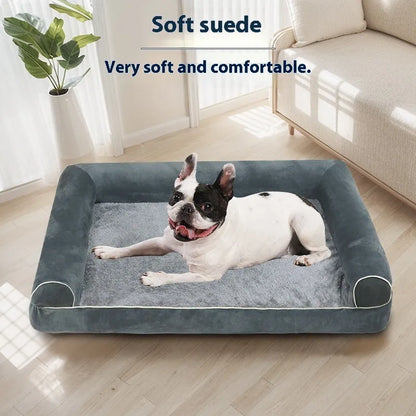 Square grey dog bed with 19cm thick breathable sponge and removable cloth cover for orthopaedic support