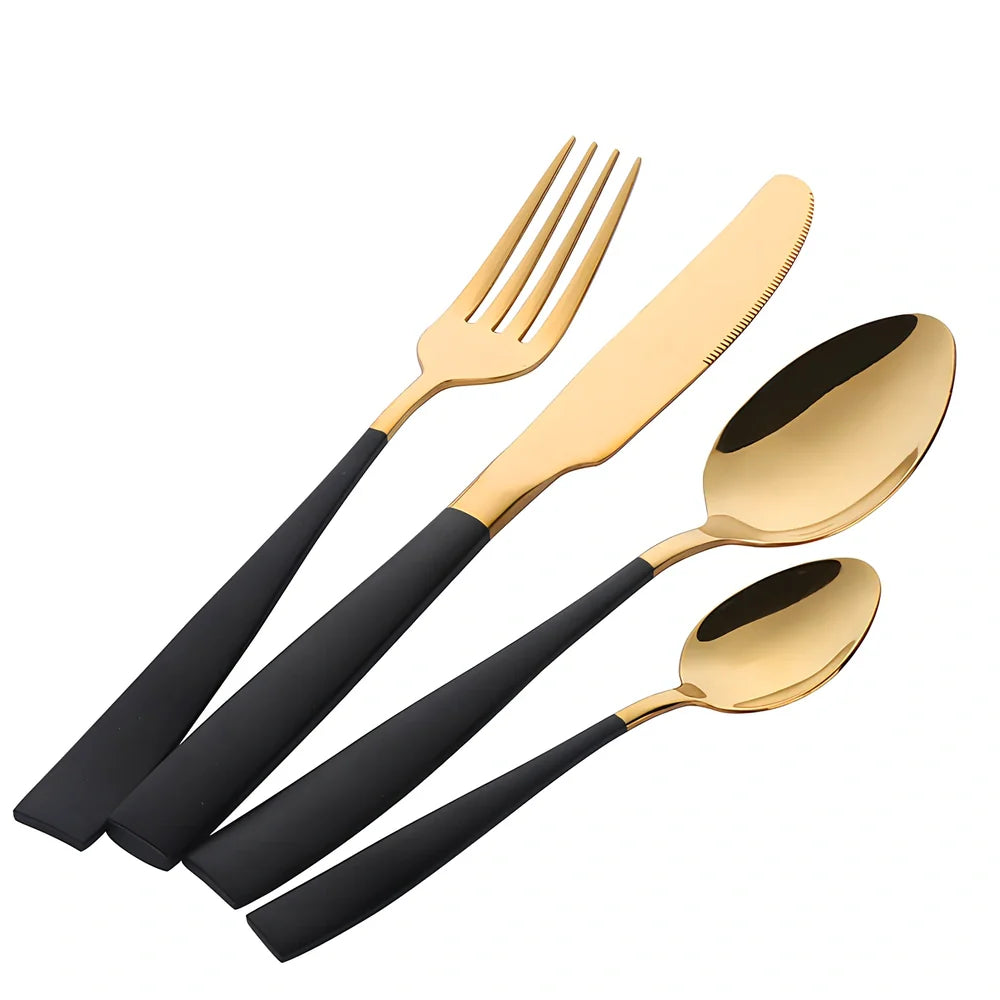 Four-piece stainless steel cutlery set with mirror polish finish, western style design
