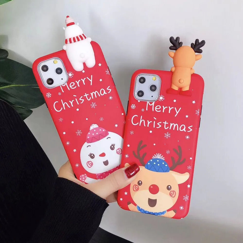 Christmas phone case with silicone back cover for iPhone, showing festive design and colour options