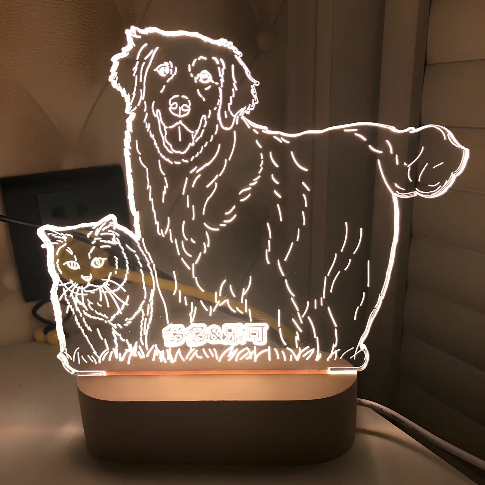 Custom 3D stereo night light displaying personalised portrait with LED illumination through acrylic casing