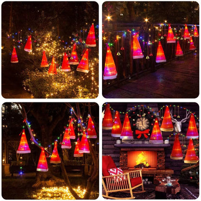 LED lighted Christmas witch hats with bells for festive holiday decoration