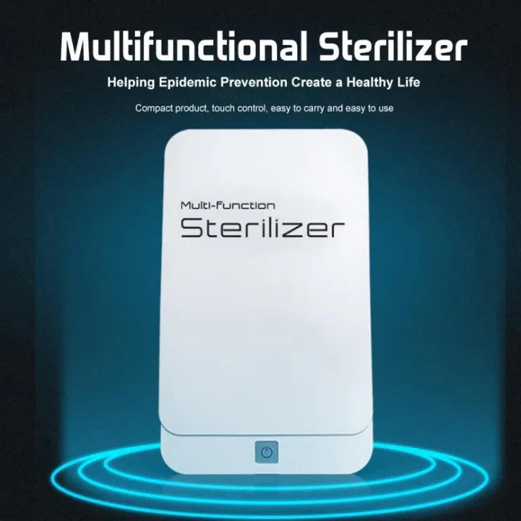 Blue UV phone steriliser box with touch switch and magnetic lid for devices up to 6.5 inches