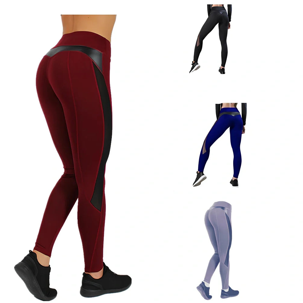 High waist sports leggings in four colours with polyester fibre construction and Asian sizing