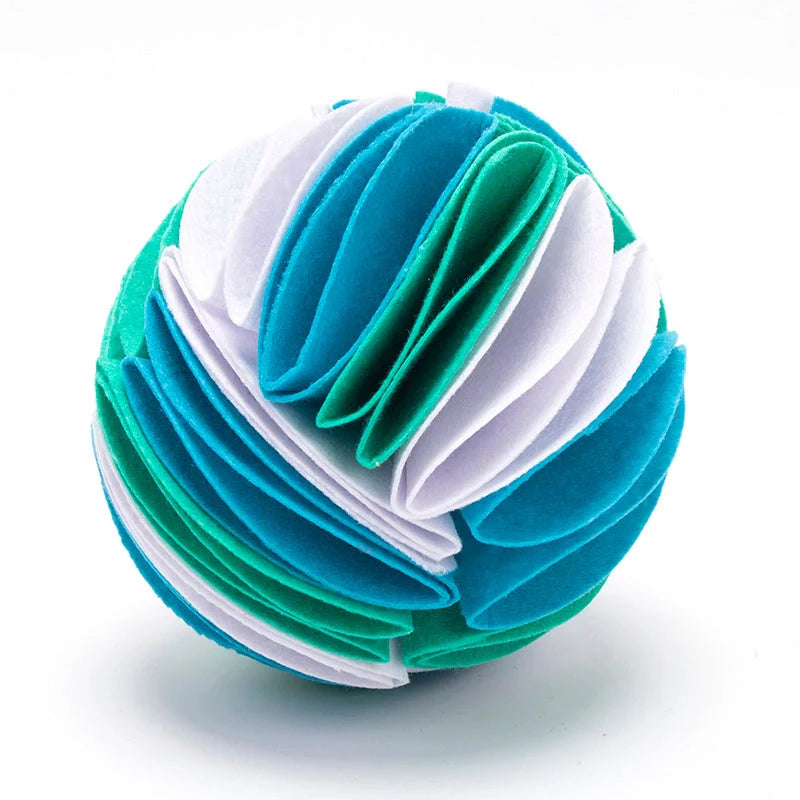 Foldable Dog Snuffle Ball Training Toy in various colors and sizes