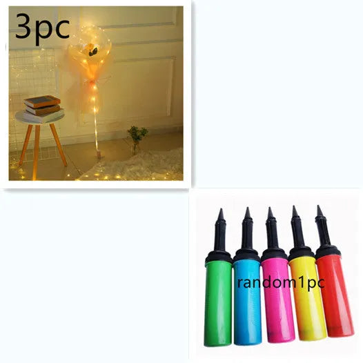 Transparent LED luminous balloon rose bouquet with artificial flowers and illuminated lights