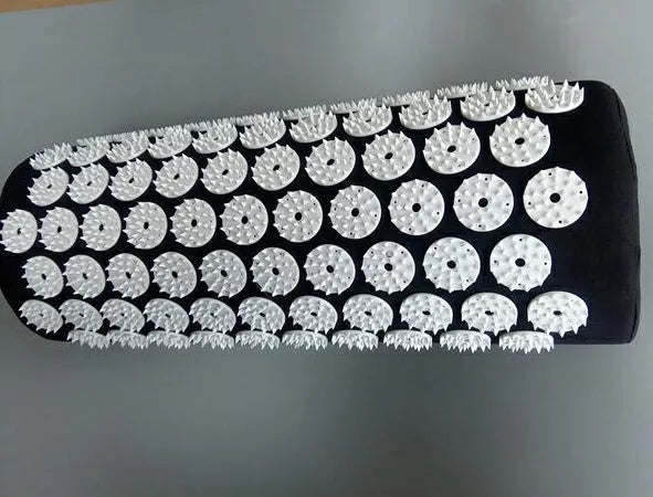 Acupuncture yoga cushion and pillow set with 210 pins for muscle relief, available in multiple colors.