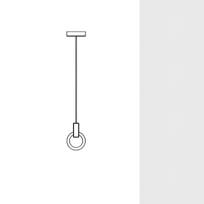 White wooden ring LED lamp with adjustable height mechanism and fishing line chandelier design