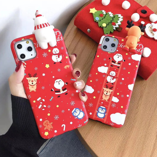 Christmas phone case with silicone back cover for iPhone, showing festive design and colour options