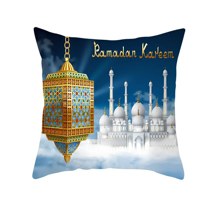 Single-sided digital printed peach skin pillowcase measuring 44cm for Ramadan Eid decor