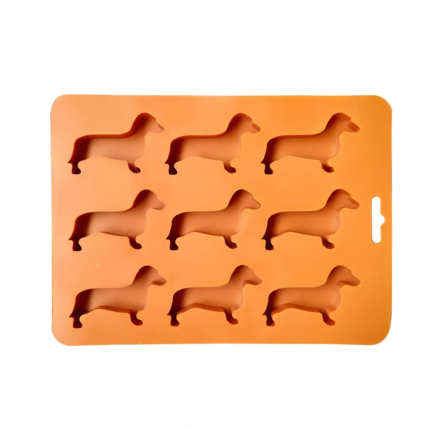Orange silicone ice mould with 12 animal-shaped compartments for making decorative ice cubes