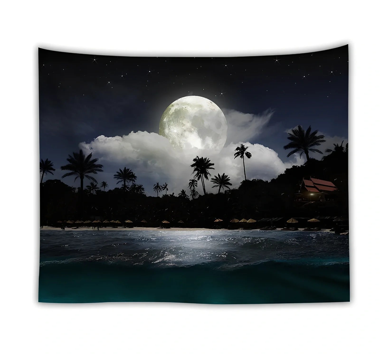 Ocean moon nature tapestry wall hanging in polyester, 150x200cm size with digital print for dorm decor