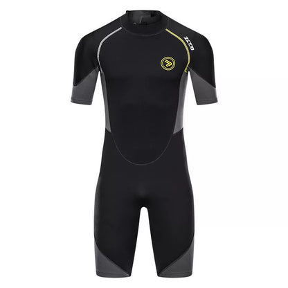 Men's black SCR neoprene summer swimsuit with short sleeves and shorts length
