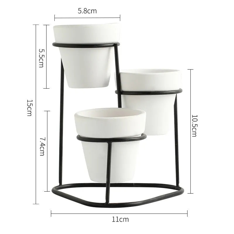 Grey pottery flower pot set with electroplated finish in black grey, black white, gold grey and gold white options