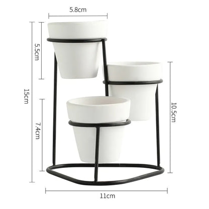 Grey pottery flower pot set with electroplated finish in black grey, black white, gold grey and gold white options