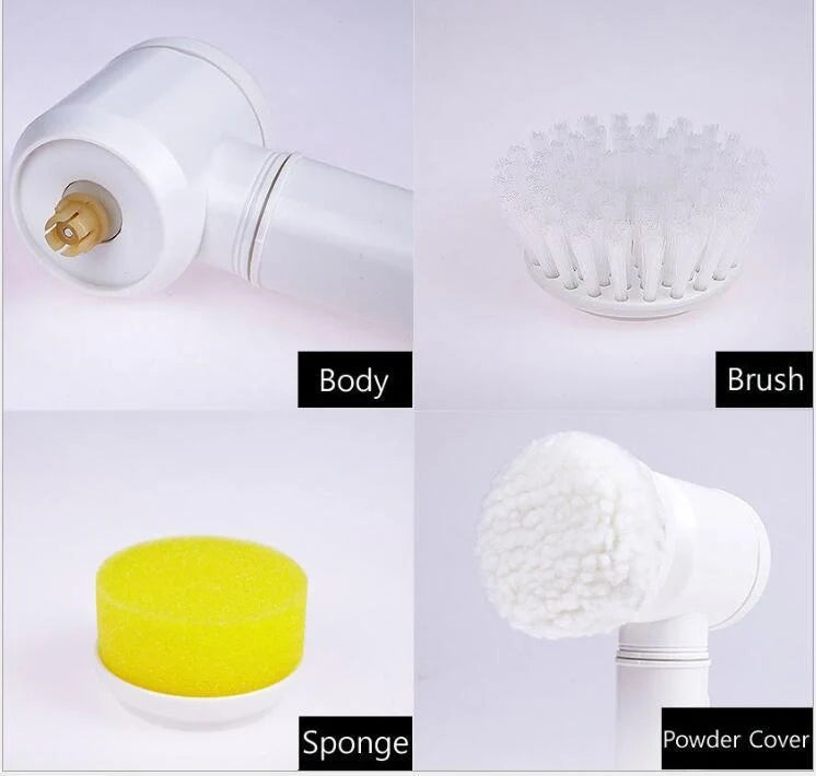 5-in-1 Electric Cleaning Brush with three interchangeable heads for versatile cleaning tasks