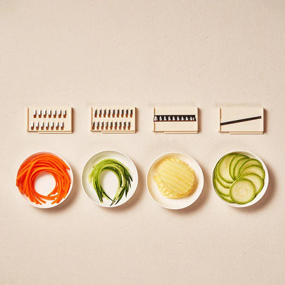 Versatile Vegetable Chopper with Interchangeable Blades, Built-in Container, and Self-Cleaning Brush for Effortless Meal Prep