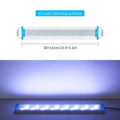 Ultra-thin blue and white LED aquarium light with multiple length options on PVC housing