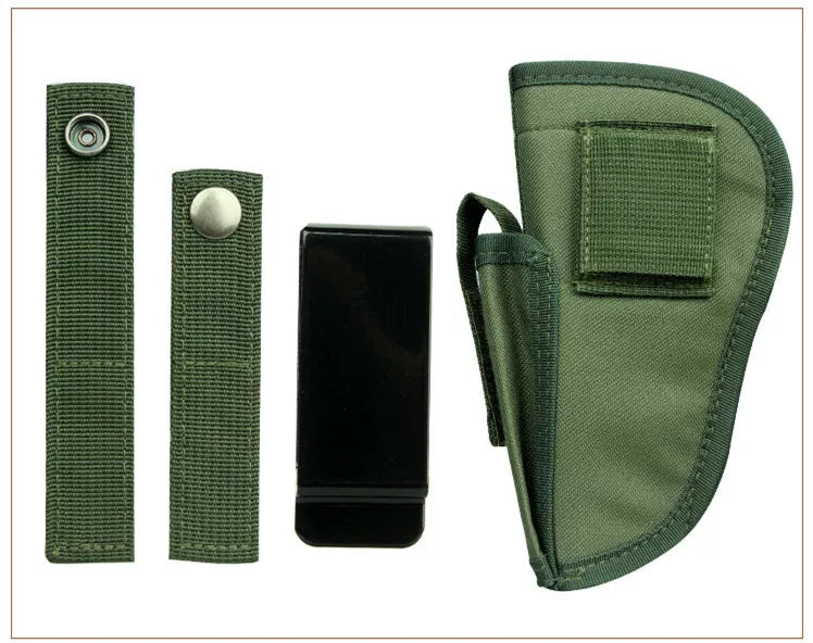 Universal Outdoor Tactical Holster in green, made from durable nylon, dimensions 10.5cm x 19cm