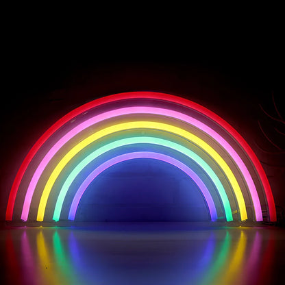 LED neon decorative light with acrylic back panel showing USB power connection and multiple design options