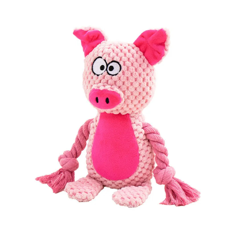 Plush dog rope toy in animal design for interactive tug-of-war play