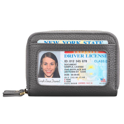 Genuine cowhide leather expanding card holder wallet with zipper closure in multiple colour options