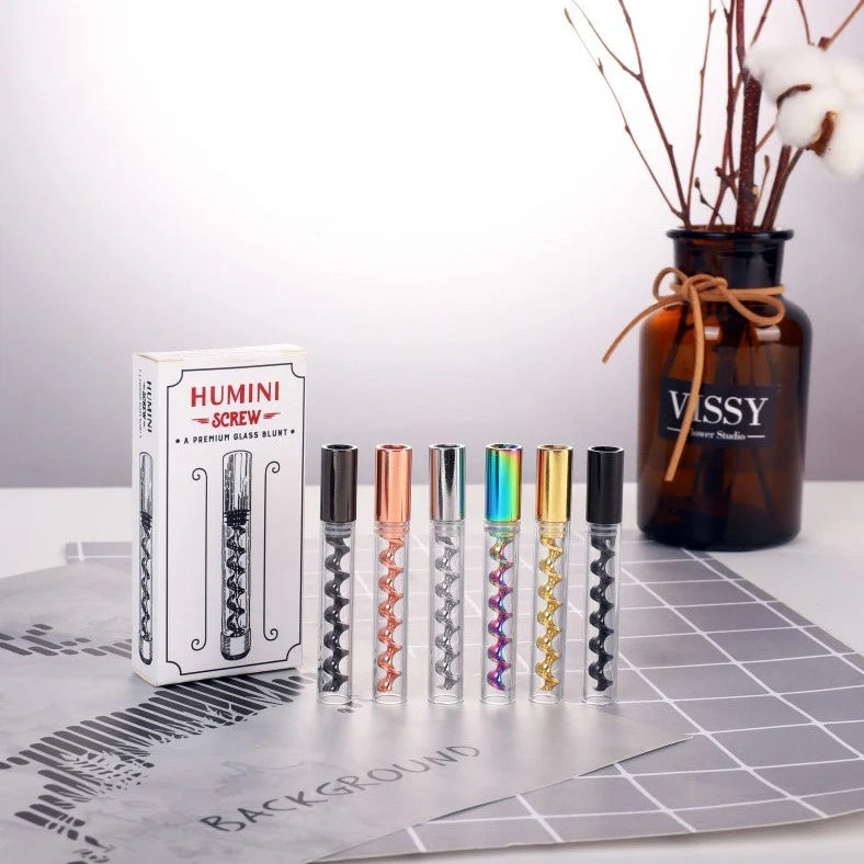 Spiral pipe atomizer with 78mm glass tube and metal fittings in compact packaging