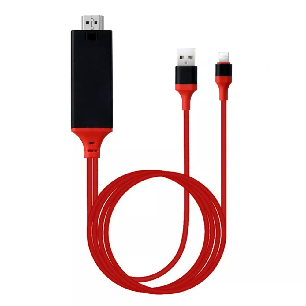 Type-C to HDMI Three-in-One Mobile Phone Projection Cable in black, white, and red