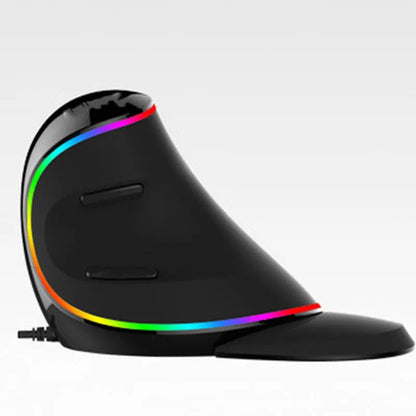 Vertical ergonomic computer mouse with RGB lighting and USB cable.