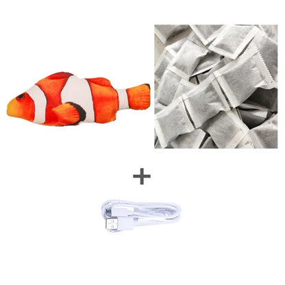 Electronic jumping fish cat toy 30cm length USB rechargeable multicolour PP material