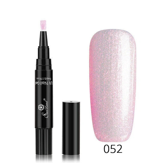 3-in-1 Gel Nail Varnish Pen with Glitter for One-Step Nail Art