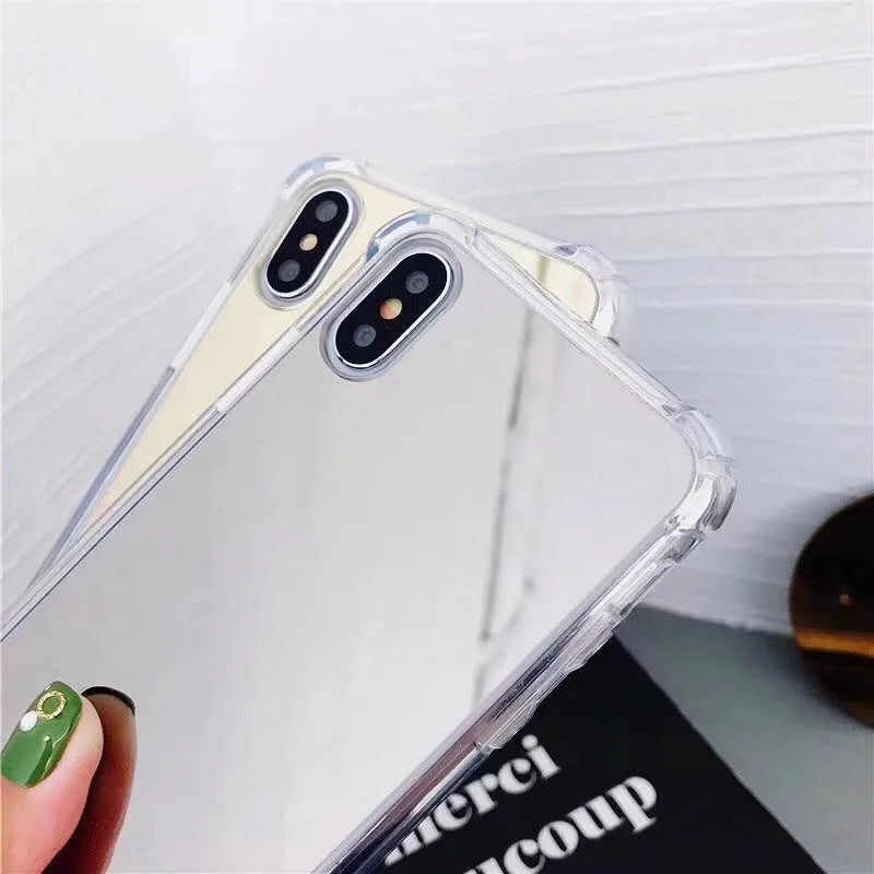 Mirror Phone Case for iPhone showing TPU material and built-in mirror surface