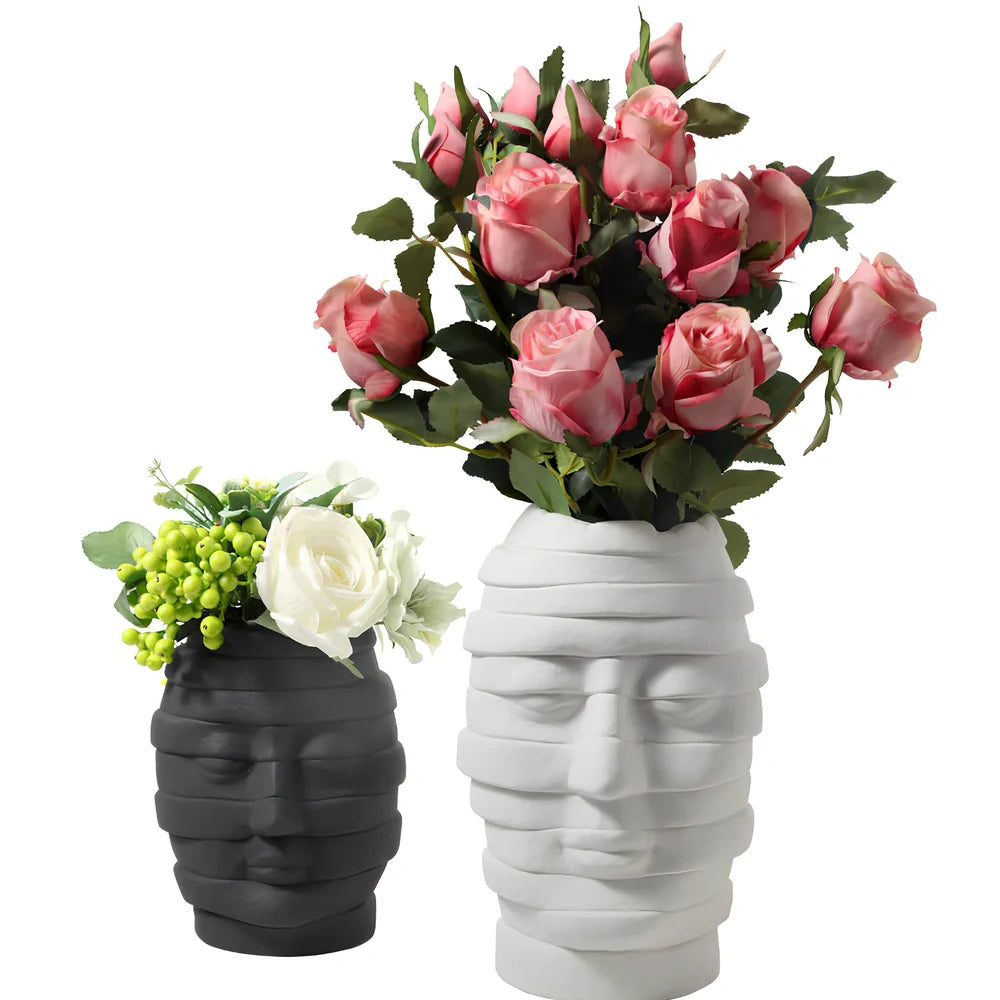 Nordic-style ceramic art vase with matte finish, 20-25cm height, black or white colour options