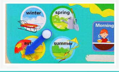 Montessori wooden weather season calendar clock for children, educational toy