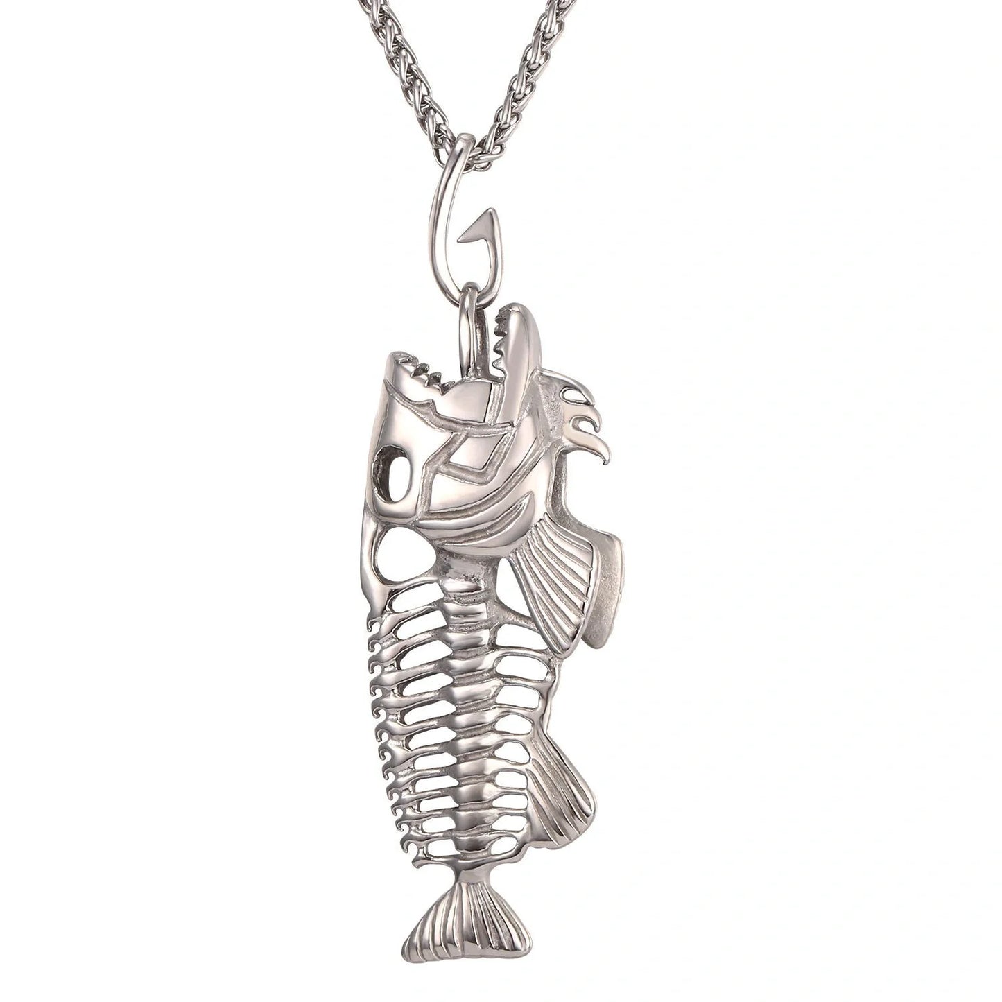 316L stainless steel fish bone necklace with gold plating, available in golden, steel color, and black