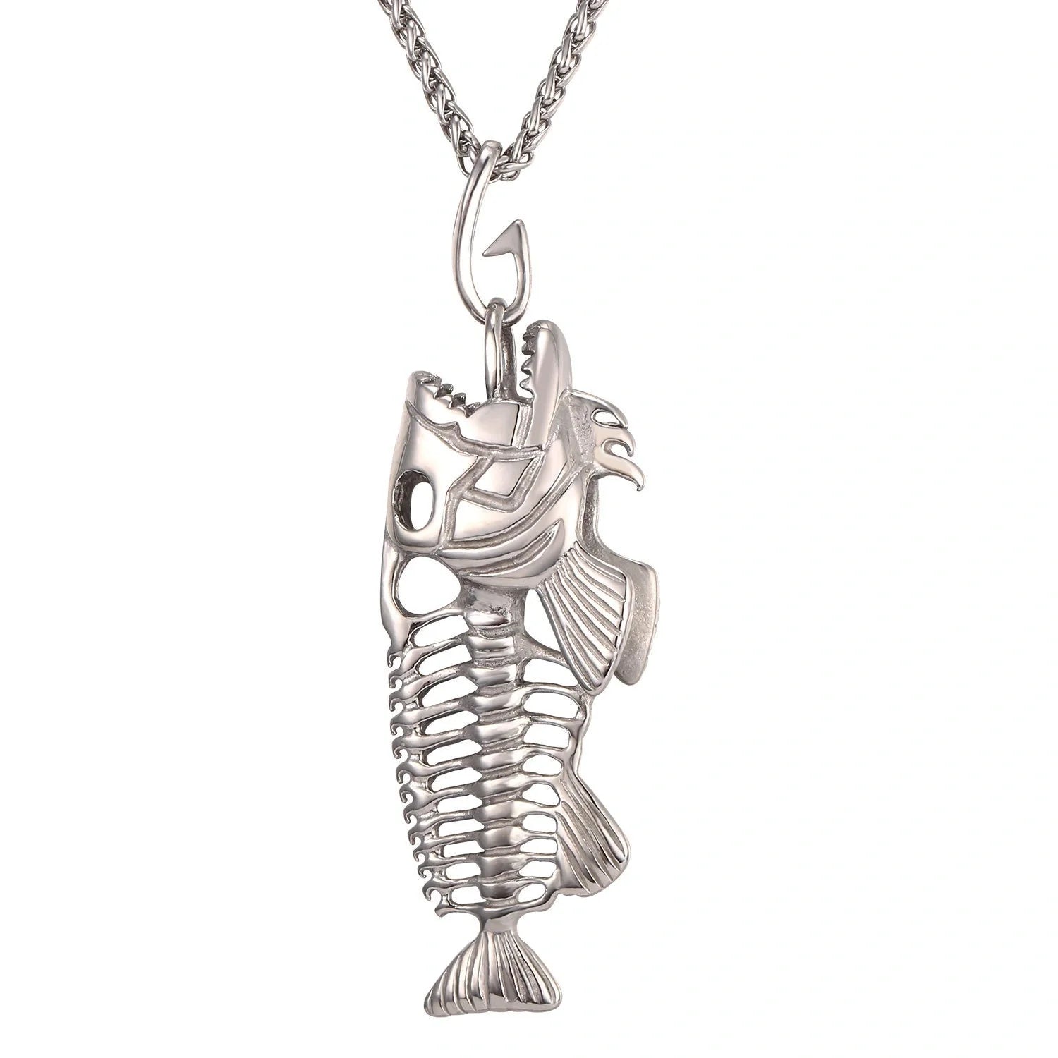 316L stainless steel fish bone necklace with gold plating, available in golden, steel color, and black