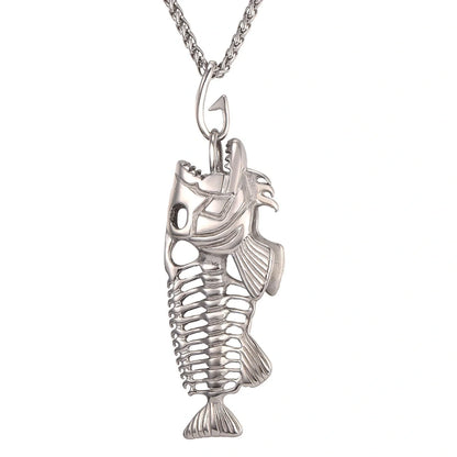 316L stainless steel fish bone necklace with gold plating, available in golden, steel color, and black