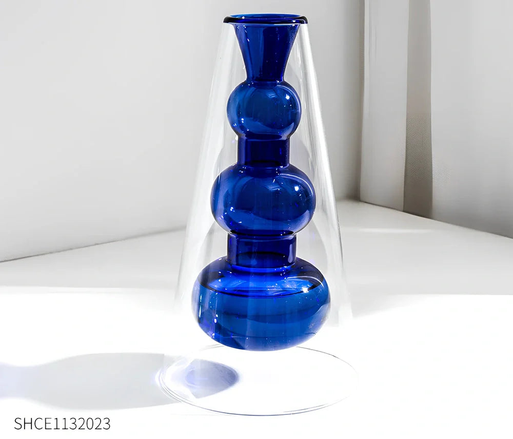 25cm tall European style glass vase in peacock blue with 15cm opening and weighted base