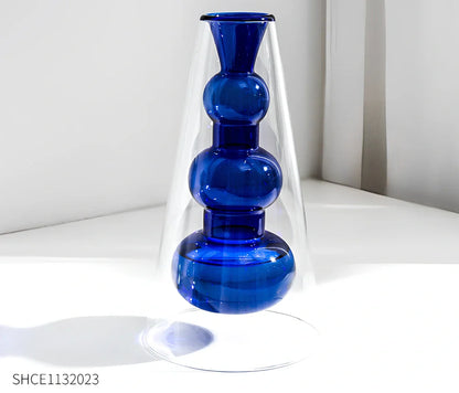25cm tall European style glass vase in peacock blue with 15cm opening and weighted base