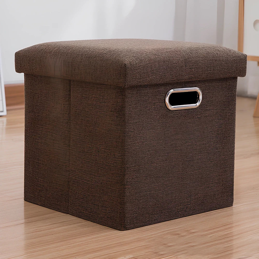 25cm cube storage stool in cotton linen fabric with hidden compartment and sponge cushioning